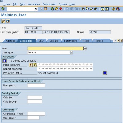 User Master Record – Sap Security Pages