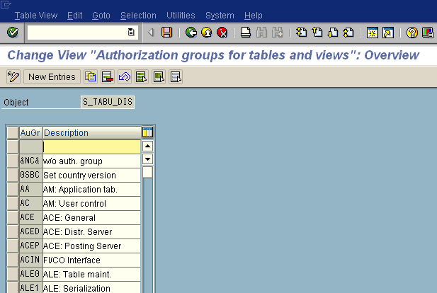 SE54 - Create Table Authorization Groups