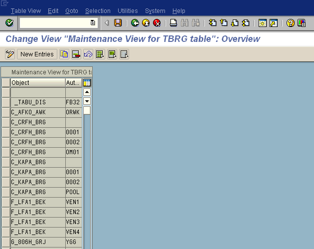 SM30 - Creation of entries in TBRG table