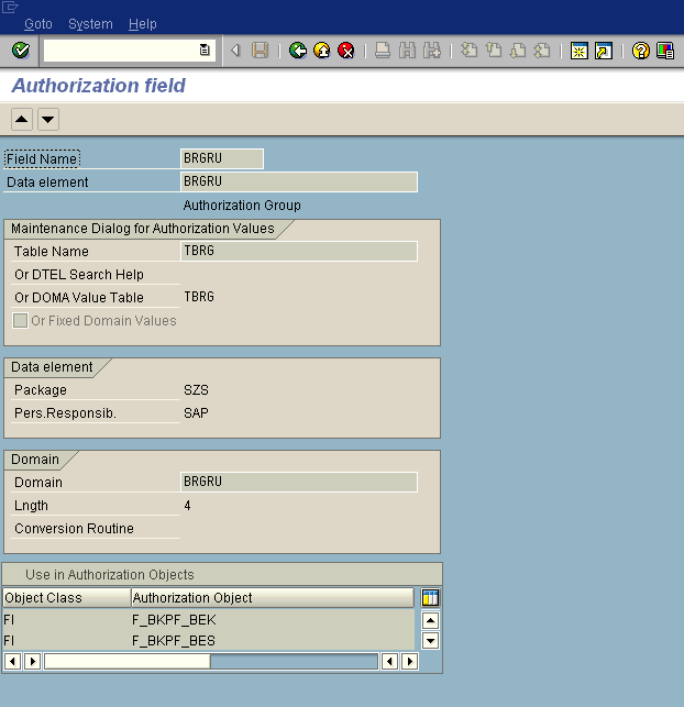 SU20 - Definition of field BRGRU (Authorization Group)